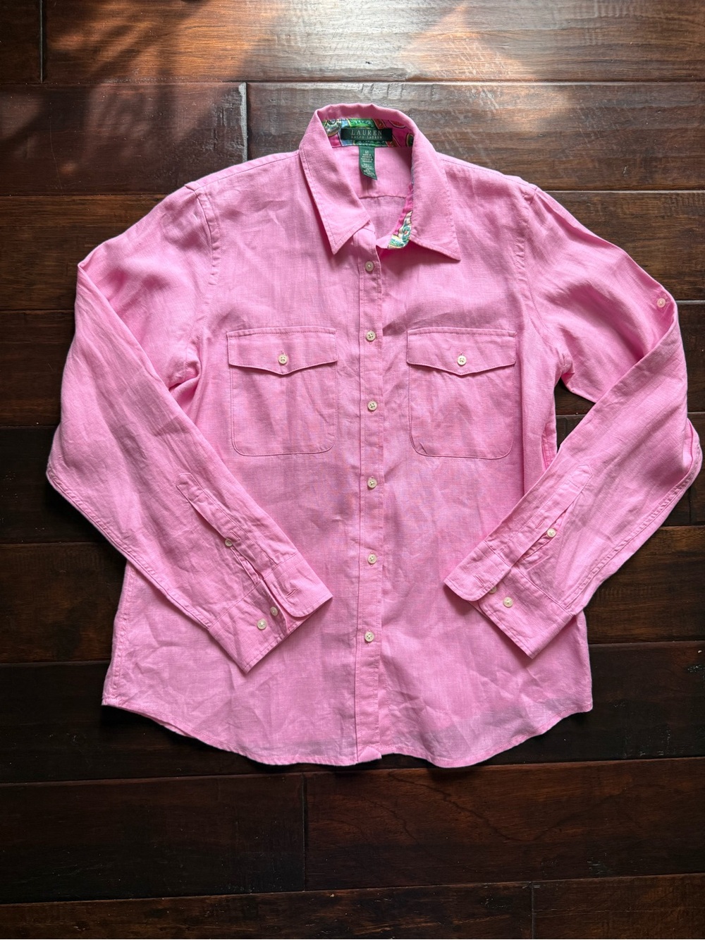 Lauren Ralph Lauren Pink 100% Linen Utility Shirt | Medium